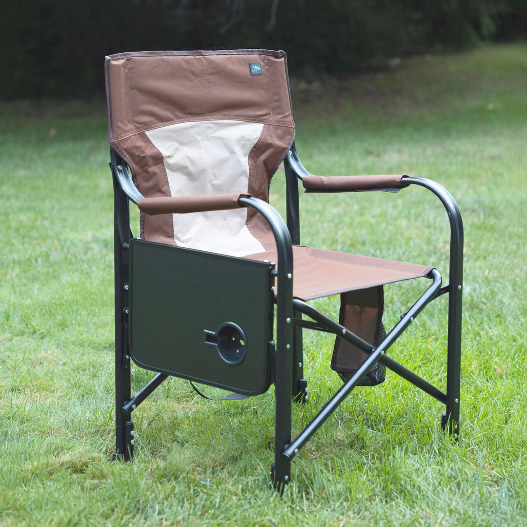 Bliss Hammocks 24V Heated Directors Seat 21 Inch Wide Steel Camping Chair, Brown