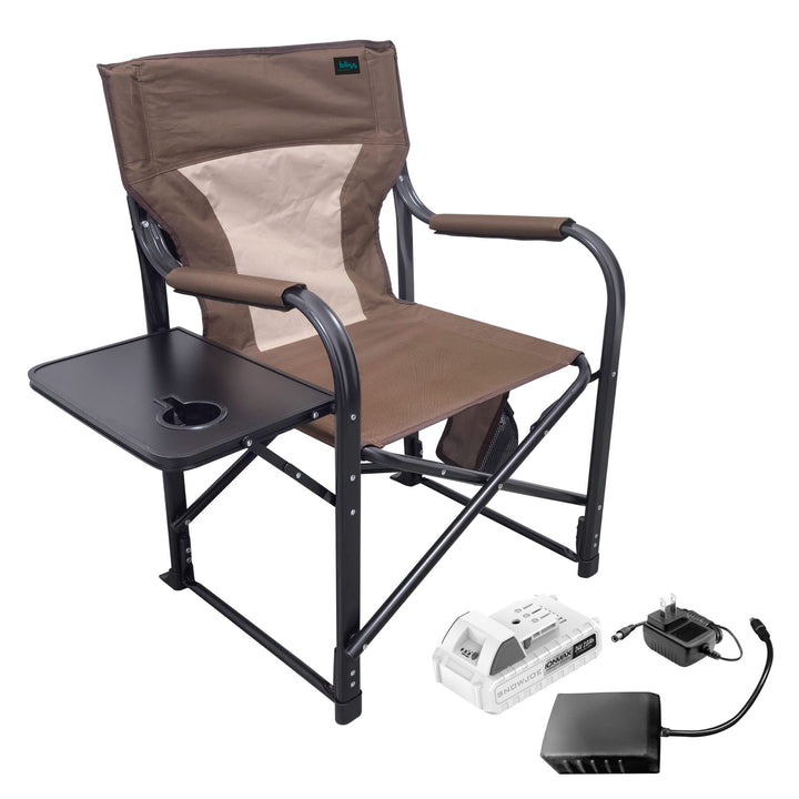 Bliss Hammocks 24V Heated Directors Seat 21 Inch Wide Steel Camping Chair, Brown