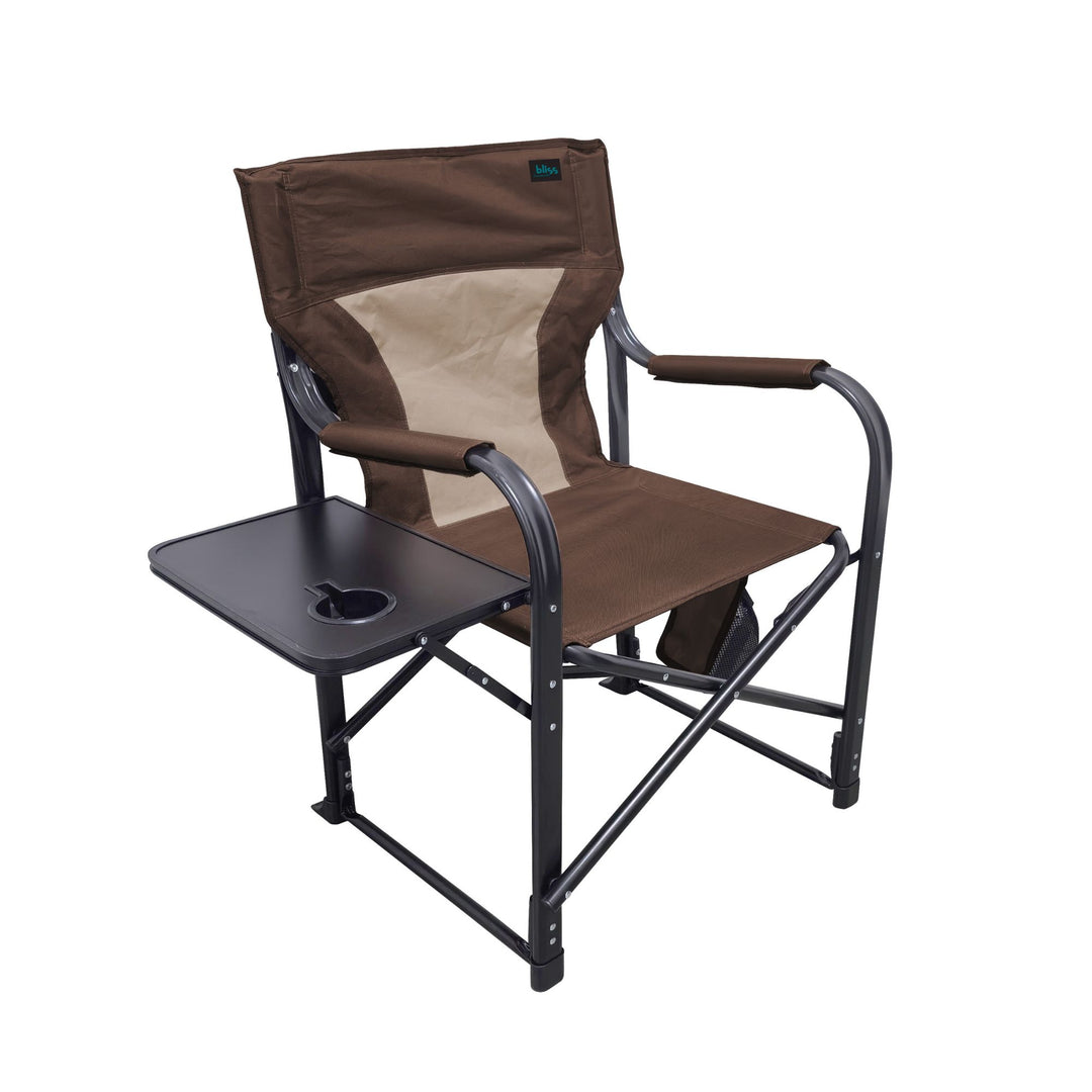 Bliss Hammocks 24V Heated Directors Seat 21 Inch Wide Steel Camping Chair, Brown