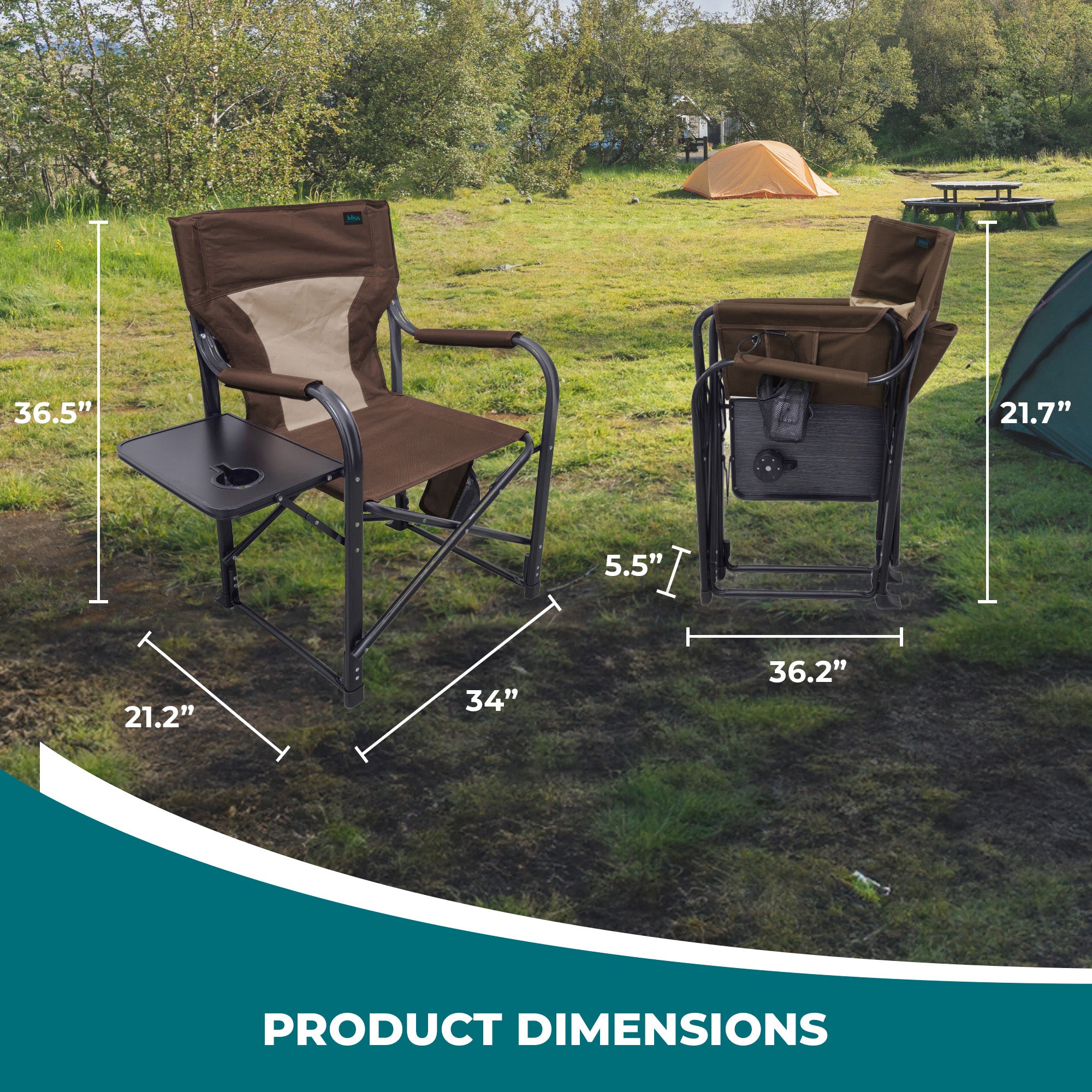 Bliss Hammocks 24V Heated Seat, Folding Chair w/Battery & 3 Heat Settings, Brown - VMInnovations