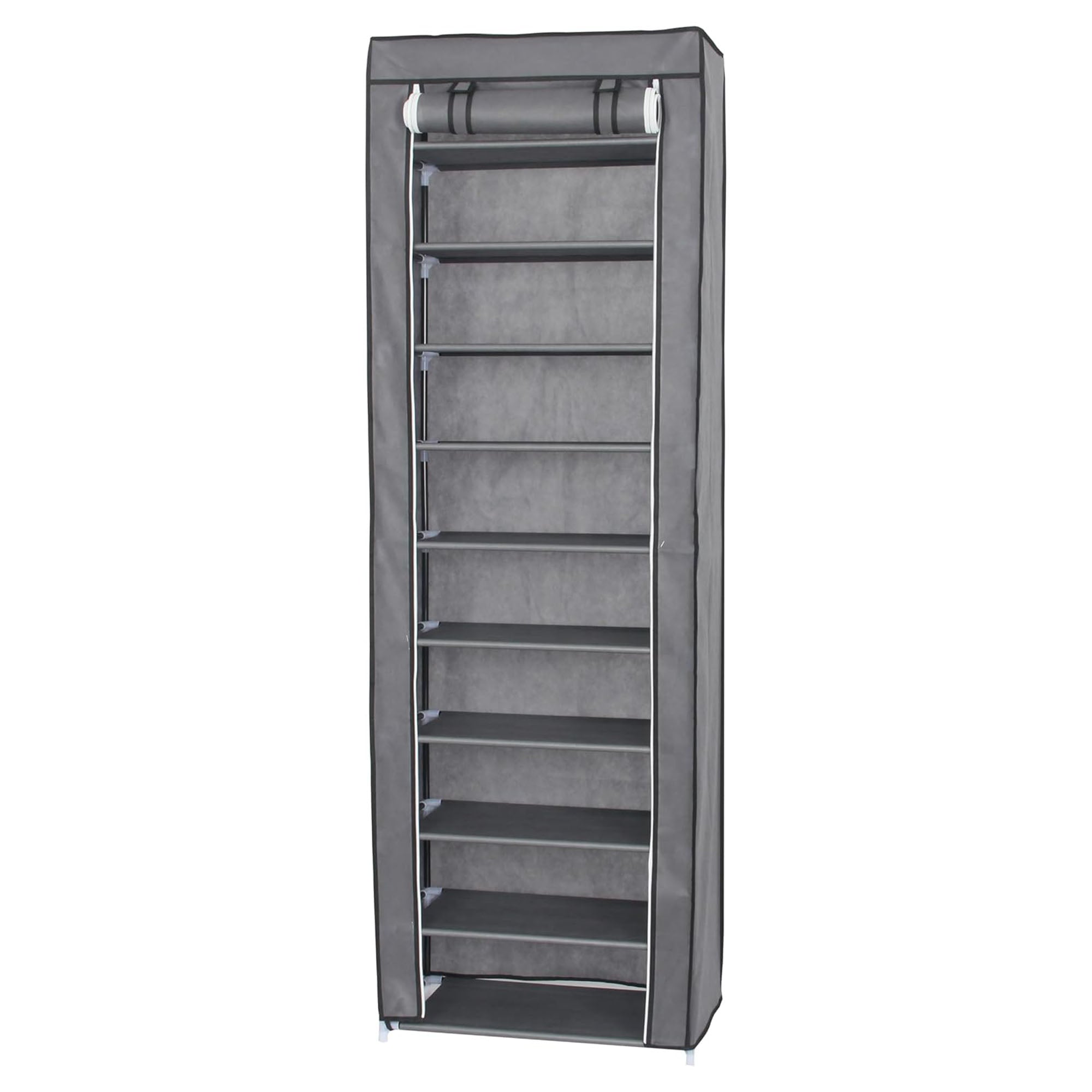 Neat Living Vertical 10 Tier Shoe Organizer Rack, Storage Shelves & Cover, Gray - VMInnovations