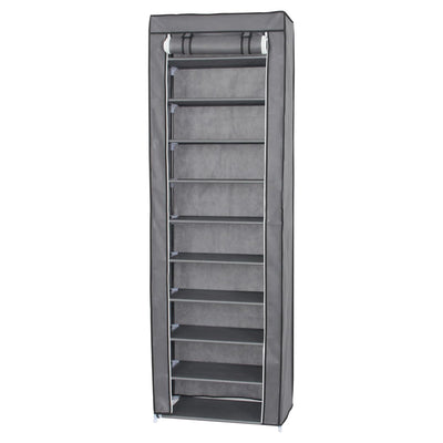 Neat Living Vertical 10 Tier Shoe Organizer Rack, Storage Shelves & Cover, Gray - VMInnovations