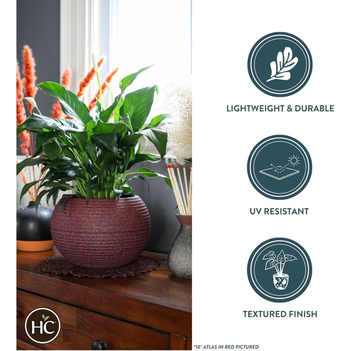 The HC Companies 10 Inch Atlas Sphere Planter, Round Plastic Plant Pot, Red