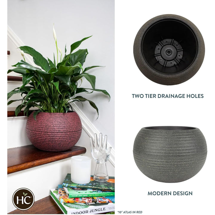 The HC Companies 10 Inch Atlas Sphere Planter, Round Plastic Plant Pot, Gray