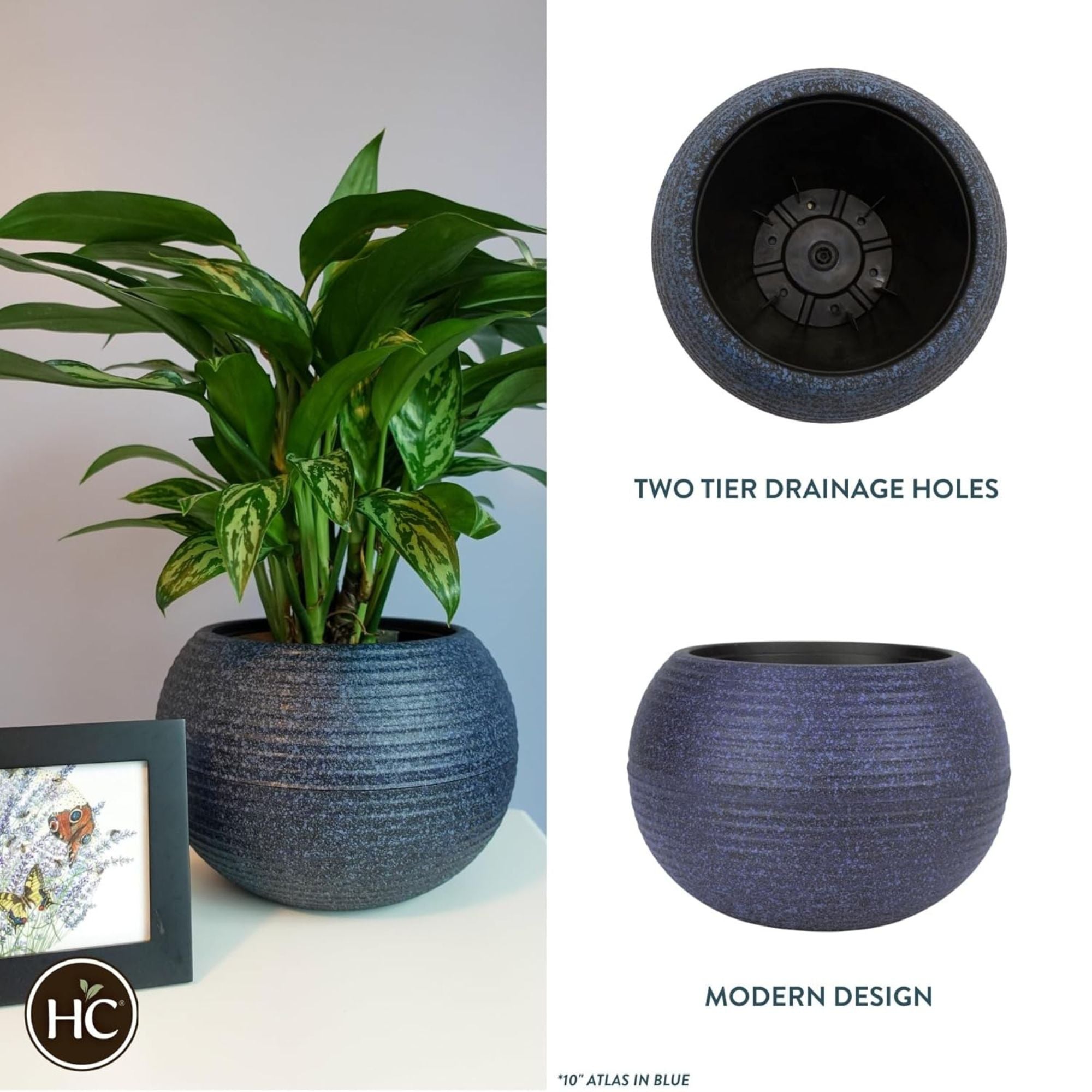The HC Companies 10 Inch Atlas Sphere Planter, Round Plastic Plant Pot(Open Box) - VMInnovations