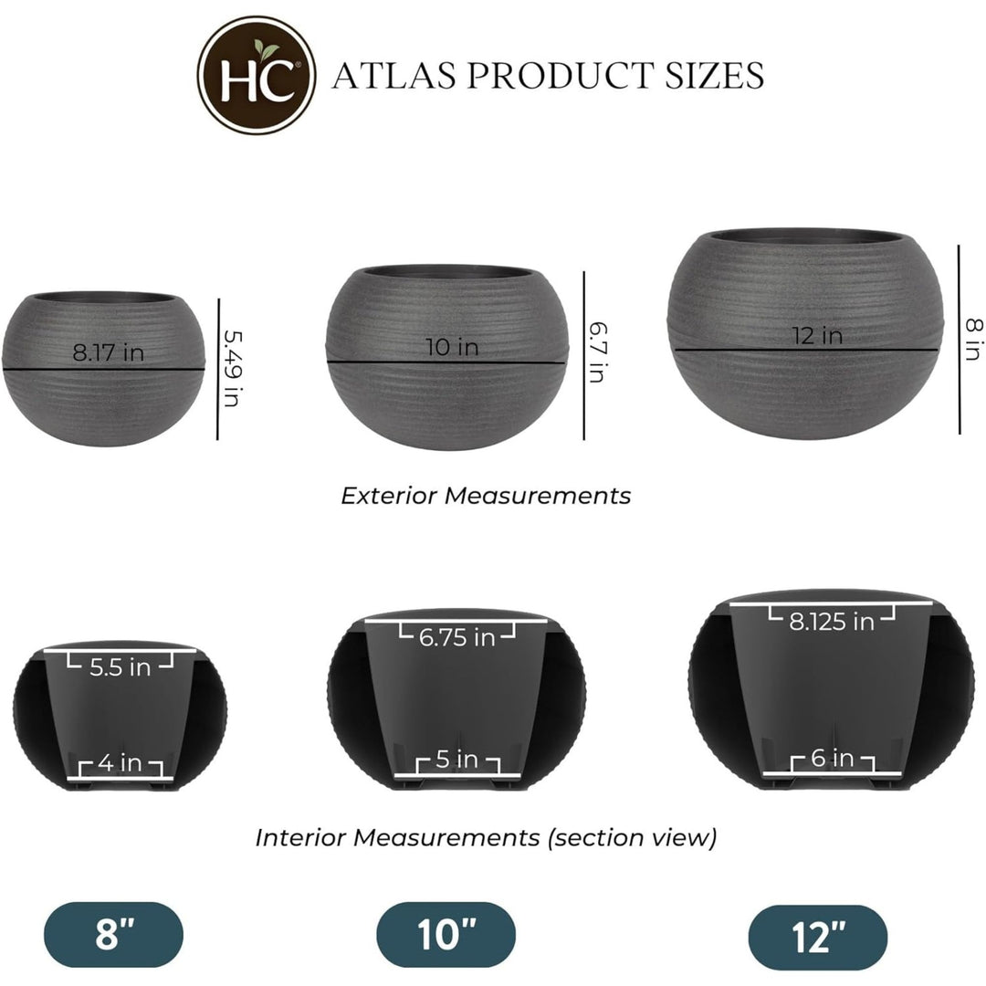 The HC Companies 12 Inch Atlas Sphere Planter, Round Plastic Plant Pot, Gray