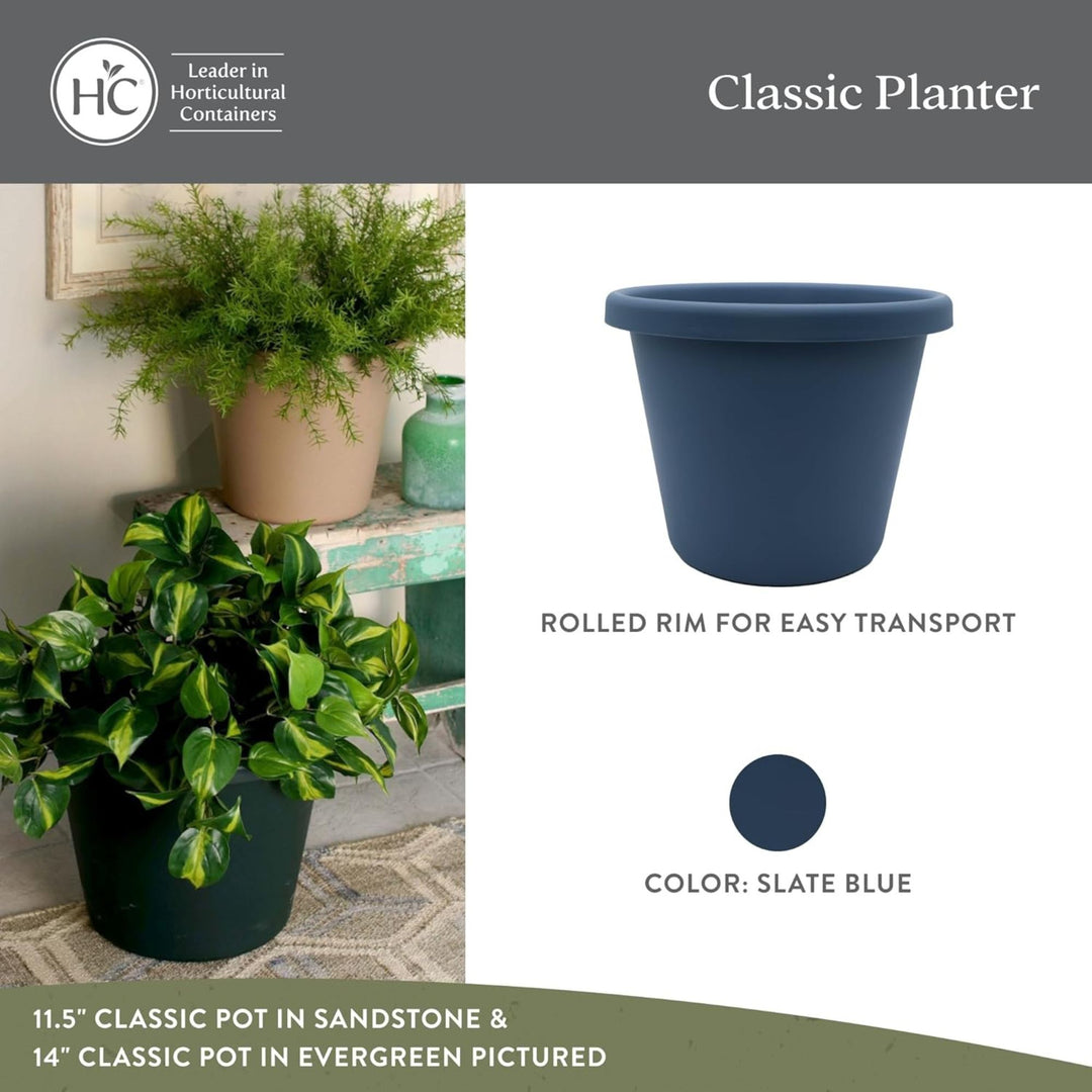 The HC Companies 17 Inch Round Classic Planter, Plastic Plant Pot, Slate Blue