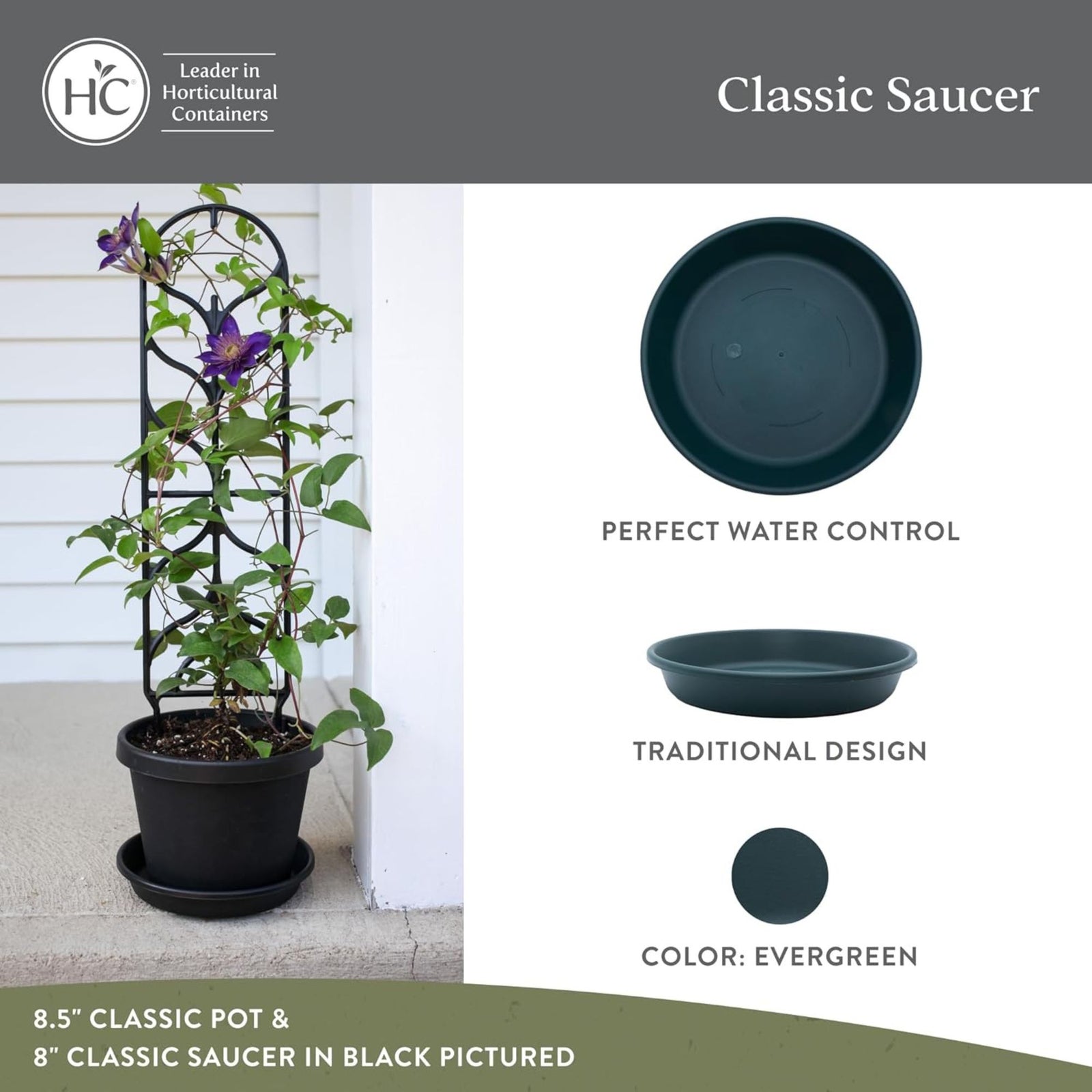 The HC Companies Classic 16 Inch Round Plant Pot Saucer Drip Tray, Evergreen - VMInnovations