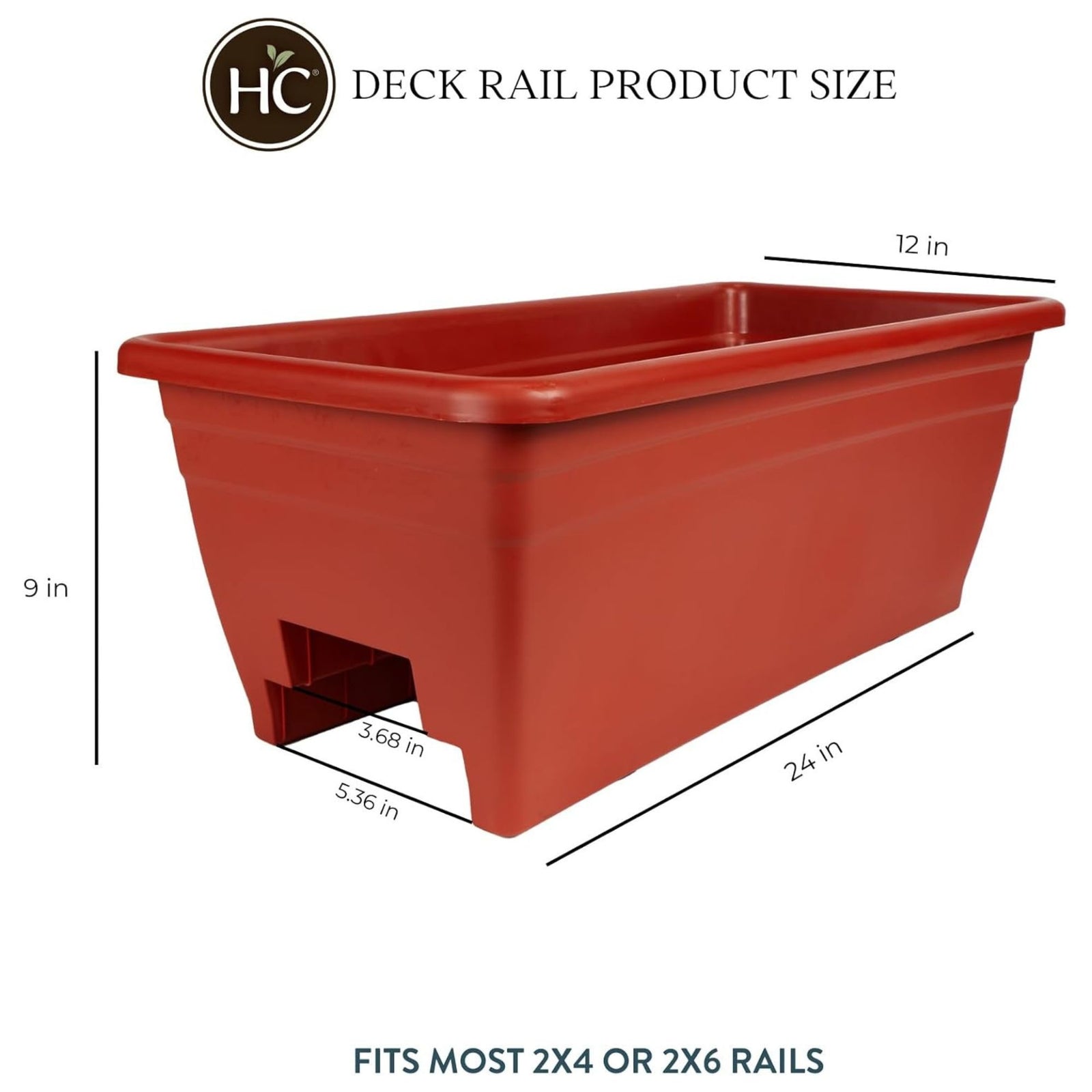 The HC Companies Deck Railing Planter Box with Removable Drain Plugs, 24", Clay - VMInnovations