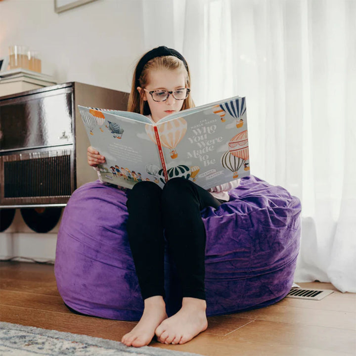 Ultimate Sack Kids Bean Bag Chair, Oversized Indoor Comfy Lounger, Purple Suede