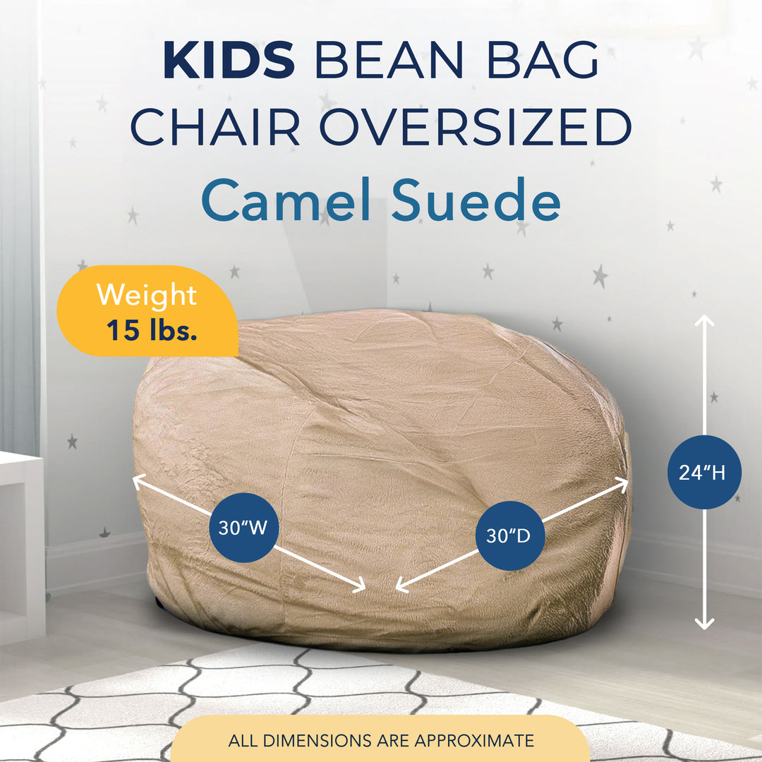 Ultimate Sack Kids Bean Bag Chair, Oversized Indoor Comfy Lounger, Camel Suede