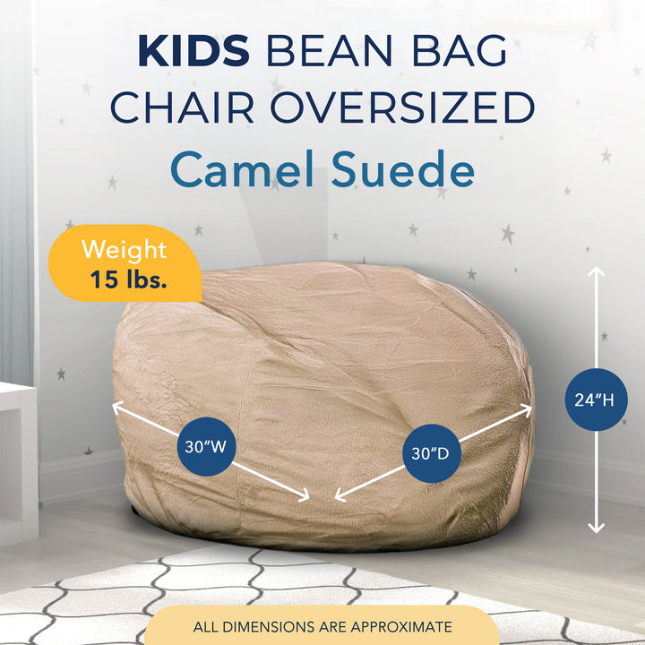 Ultimate Sack Kids Bean Bag Chair, Oversized Indoor Comfy Lounger, Camel Suede