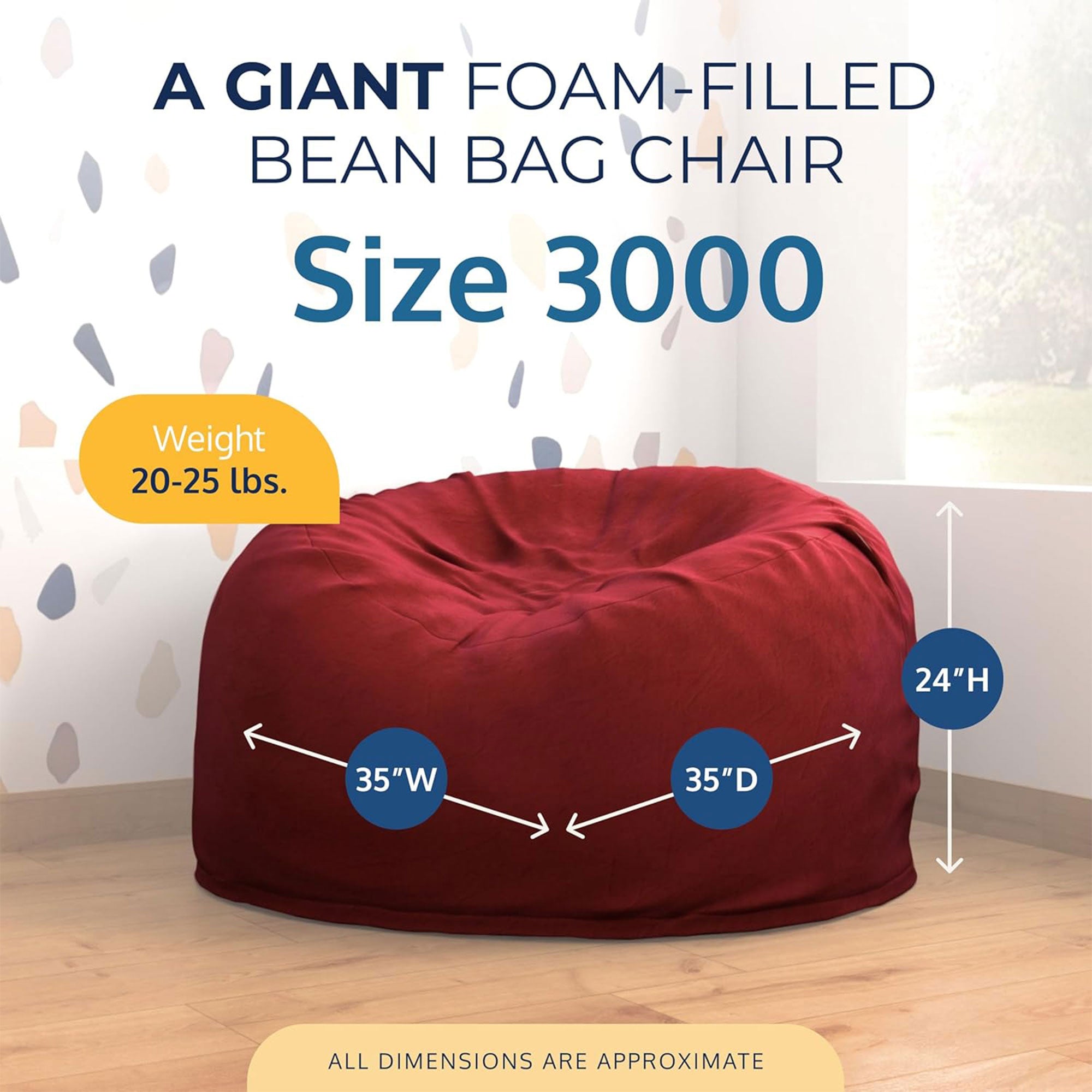 Ultimate Sack 3ft Bean Bag Chair, Oversized Comfy Lounger, Burgundy (Open Box)