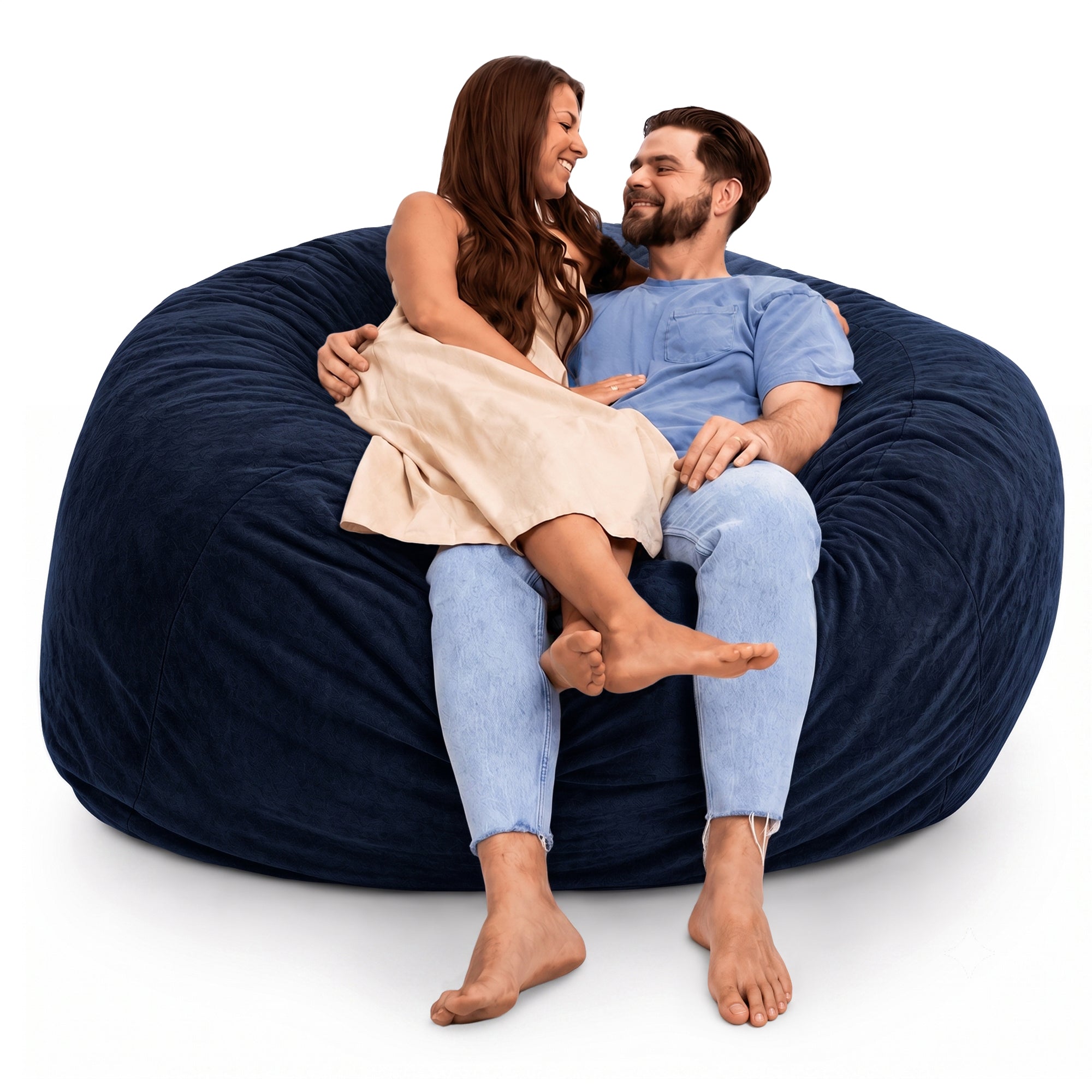 Ultimate Sack 6 ft Bean Bag Chair, Oversized Indoor Comfy Lounger, Navy Fur - VMInnovations
