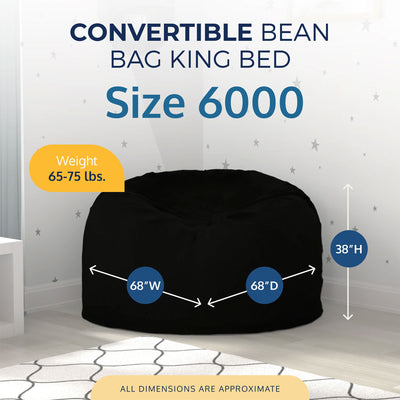 Ultimate Sack 6ft Bean Bag Chair and Footstool, Oversized Lounger, Black Fur