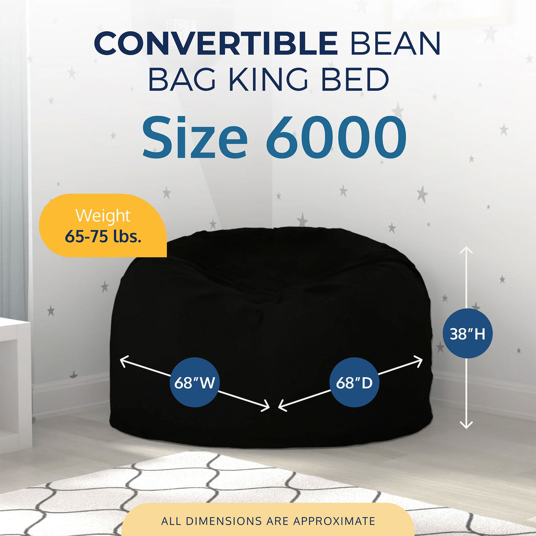Ultimate Sack 6ft Bean Bag Chair, Oversized Indoor Comfy Lounger, Black Fur