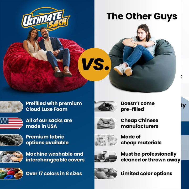 Ultimate Sack 5ft Bean Bag Chair and Footstool, Oversized Lounger, Grey Suede