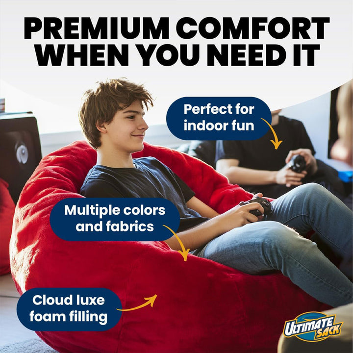 Ultimate Sack 5ft Bean Bag Chair and Footstool, Oversized Lounger, Grey Suede