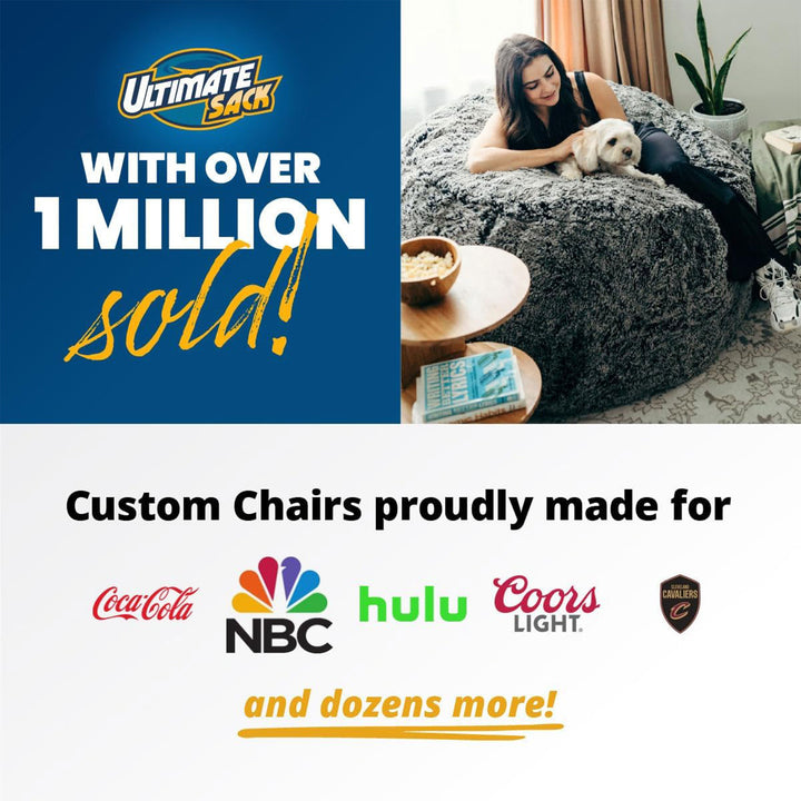 Ultimate Sack 5ft Bean Bag Chair and Footstool, Oversized Lounger, Black Suede