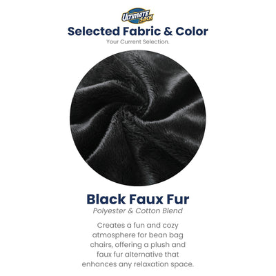 Ultimate Sack 6ft Bean Bag Chair, Oversized Indoor Comfy Lounger, Black Fur