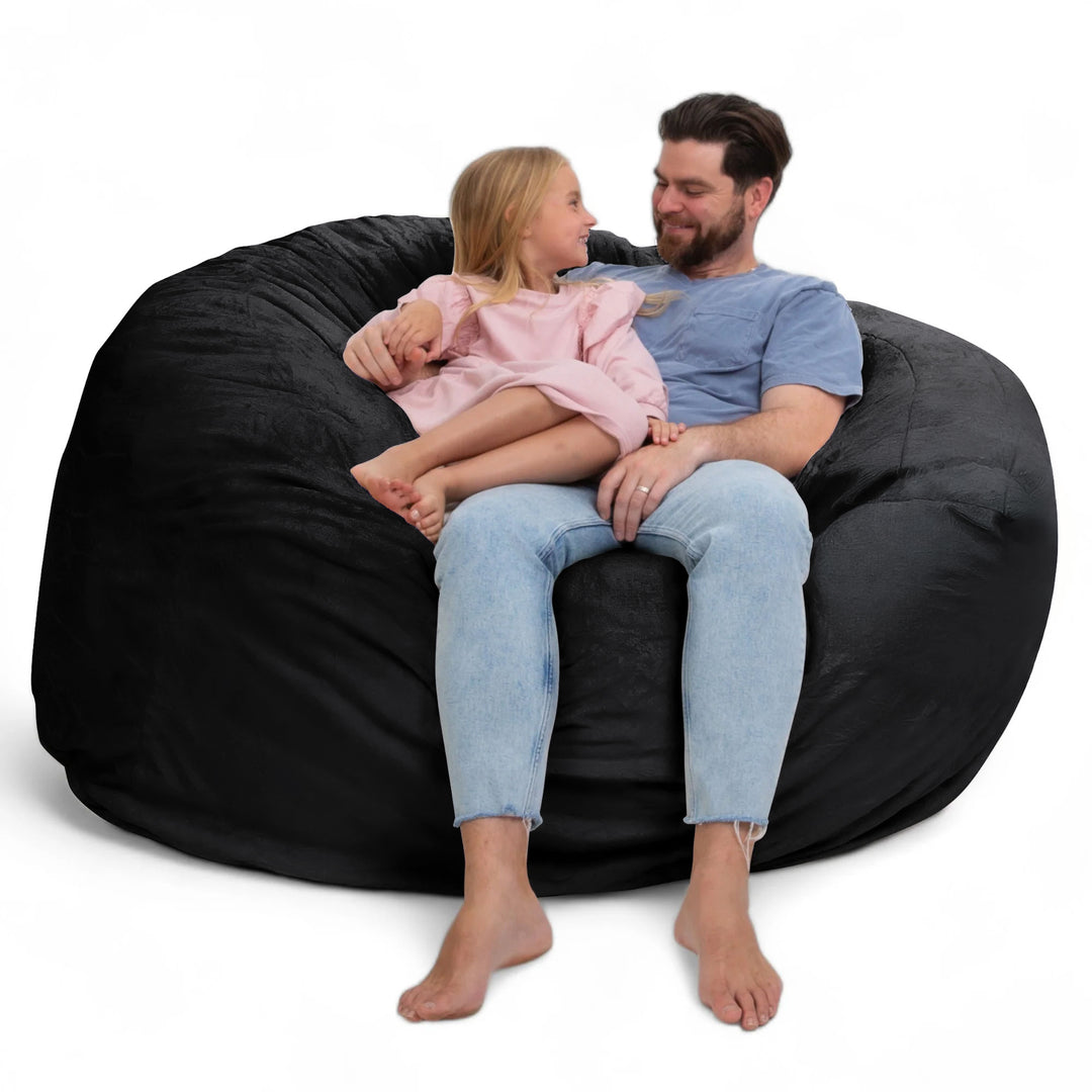 Ultimate Sack 6ft Bean Bag Chair, Oversized Indoor Comfy Lounger, Black Fur
