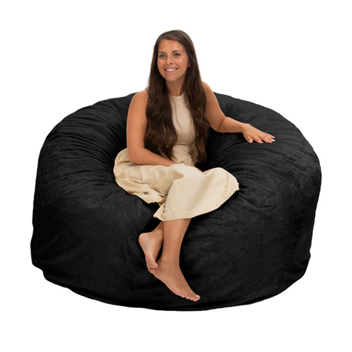 Ultimate Sack 5ft Bean Bag Chair, Oversized Indoor Comfy Lounger, Black Fur