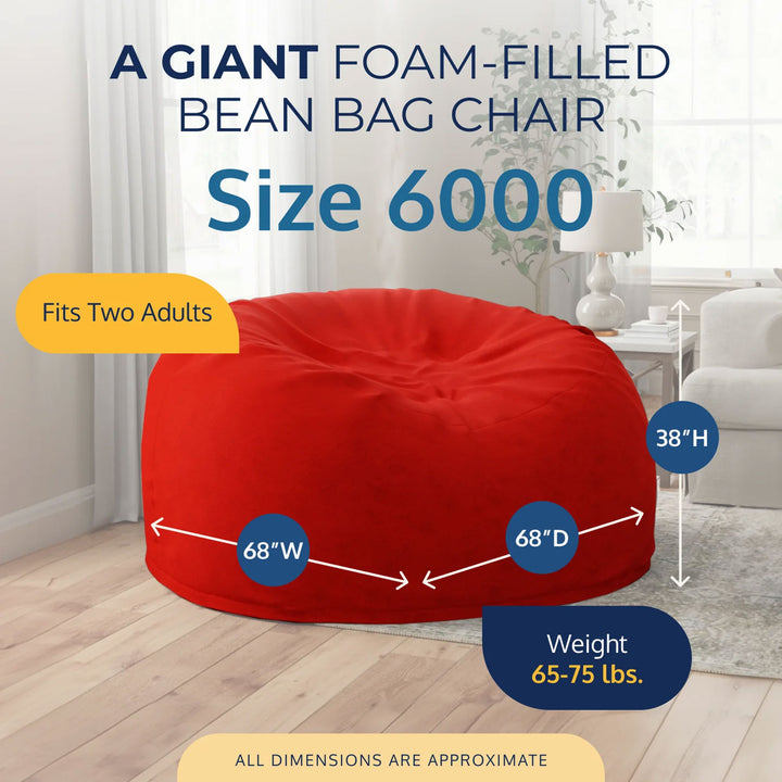 Ultimate Sack 6ft Bean Bag Chair, Oversized Indoor Comfy Lounger, Red Suede