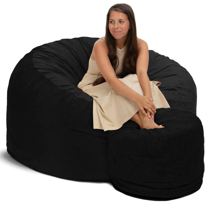 Ultimate Sack 5ft Bean Bag Chair & Footstool, Oversized Lounger, Black(Open Box)