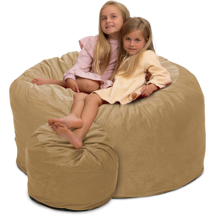 Ultimate Sack 5ft Bean Bag Chair and Footstool, Oversized Lounger, Camel Suede