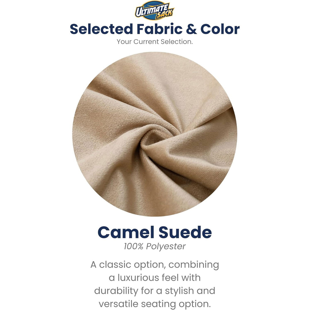 Ultimate Sack 5ft Bean Bag Chair and Footstool, Oversized Lounger, Camel Suede