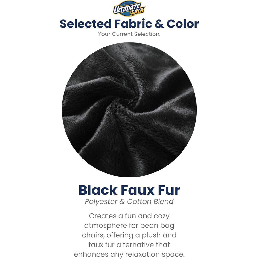 Ultimate Sack 6ft Bean Bag Chair and Footstool, Oversized Lounger, Black Fur