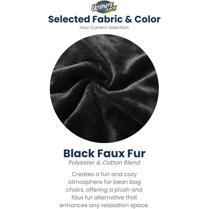 Ultimate Sack 6ft Bean Bag Chair and Footstool, Oversized Lounger, Black Fur
