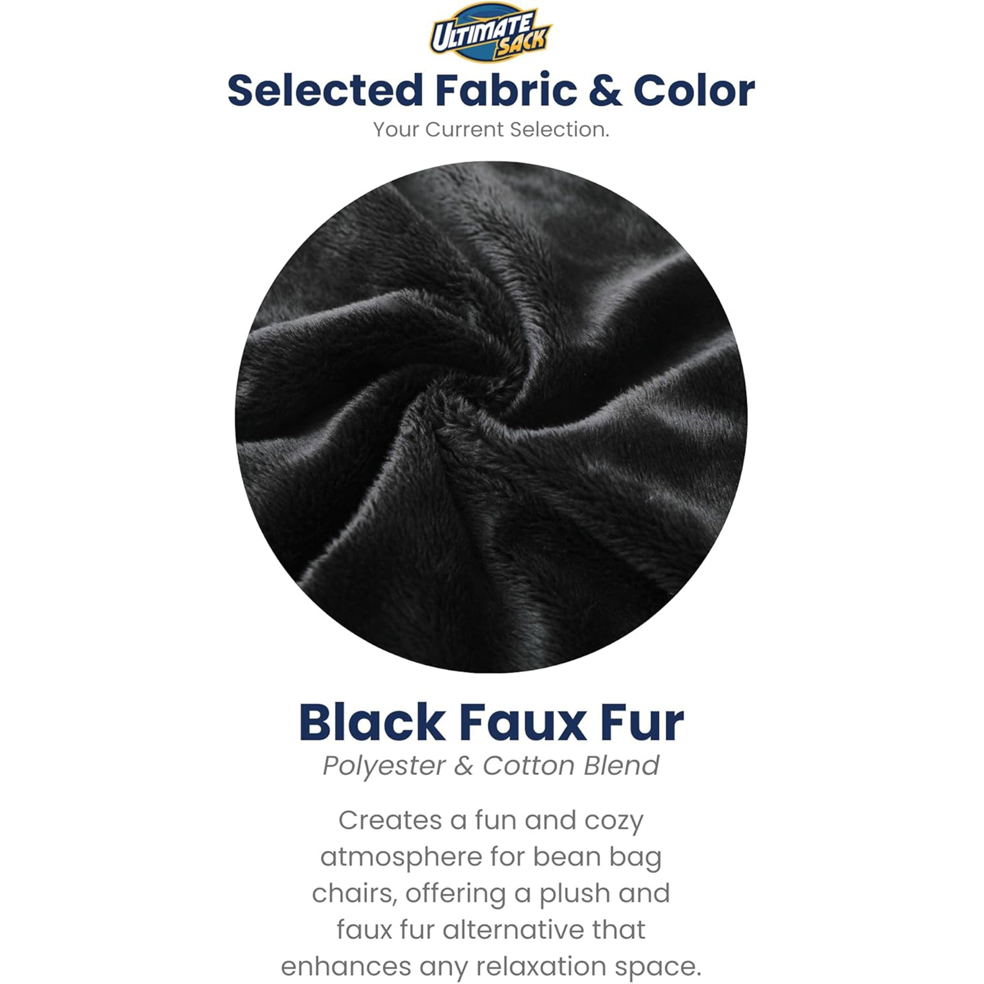 Ultimate Sack 5ft Bean Bag Chair, Oversized Indoor Comfy Lounger, Black Fur - VMInnovations