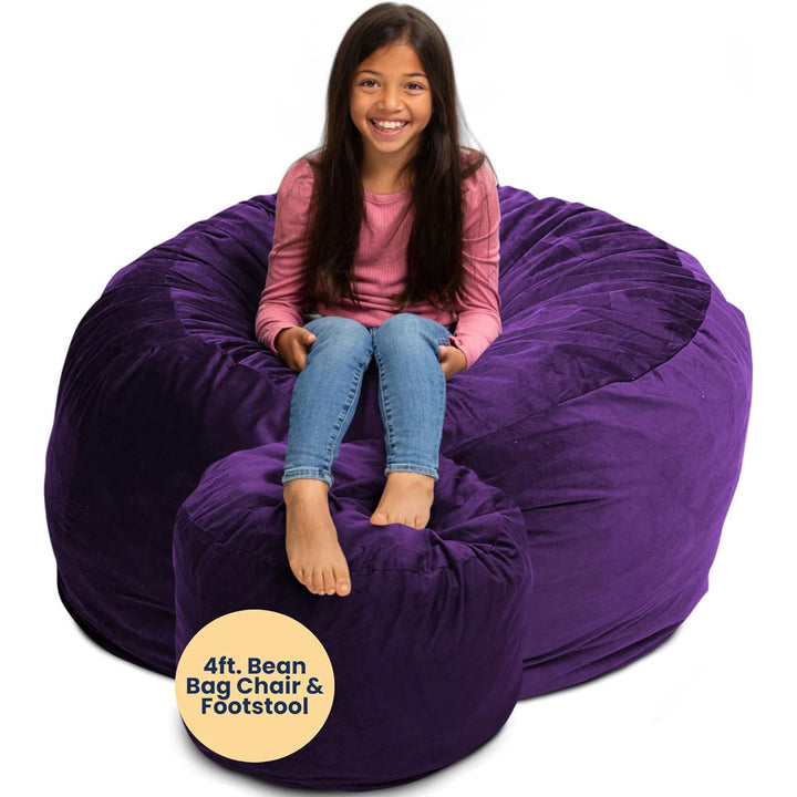 Ultimate Sack 4ft Bean Bag Chair and Footstool, Oversized Lounger, Purple Suede
