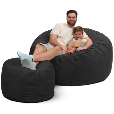 Ultimate Sack 5ft Bean Bag Chair and Footstool, Oversized Lounger, Grey Suede - VMInnovations
