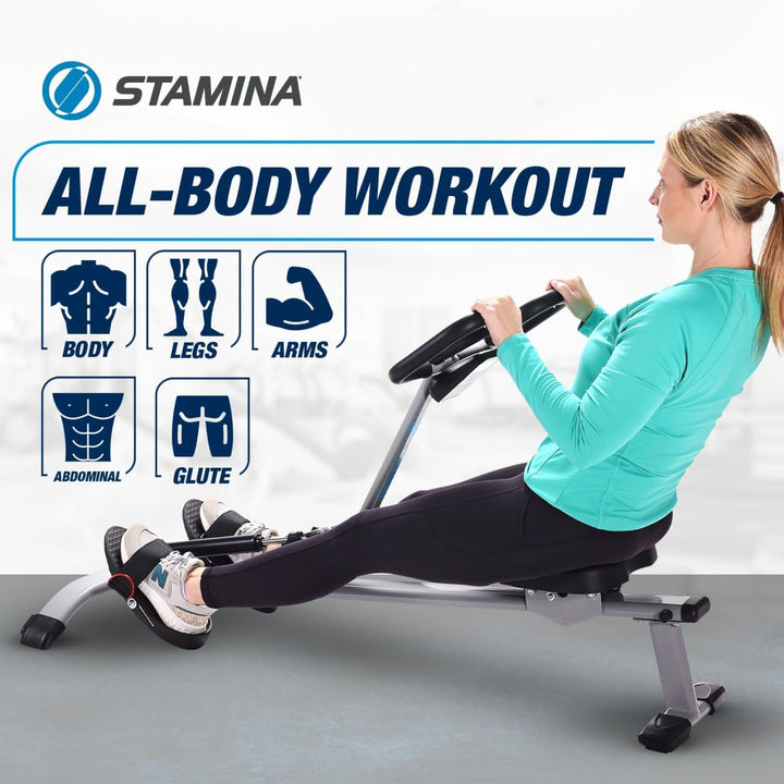 Stamina Pro InMotion Rower, Full Body Cardio Exercise Fitness Machine (Open Box)