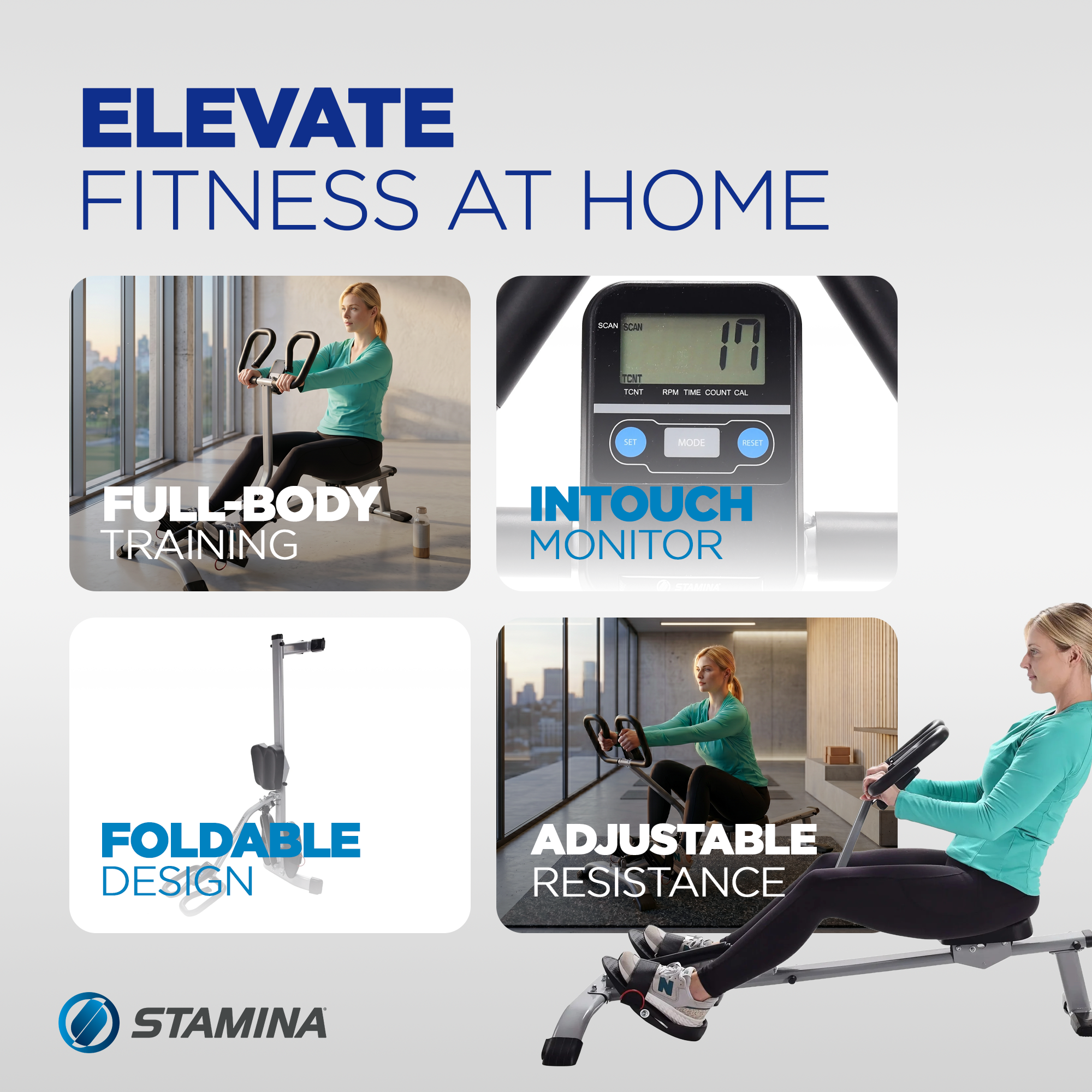 Stamina Pro InMotion Rower, Full Body Cardio Exercise Home Gym Fitness Machine - VMInnovations