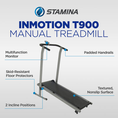 Stamina InMotion T900 Manual Treadmill Home Gym Cardio Exercise Foldable Machine - VMInnovations