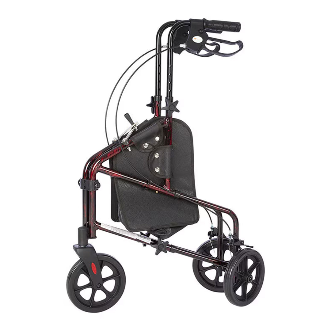 Rhythm Healthcare Rally Lite Aluminum 3-Wheel Folding Walker with Tote, Red
