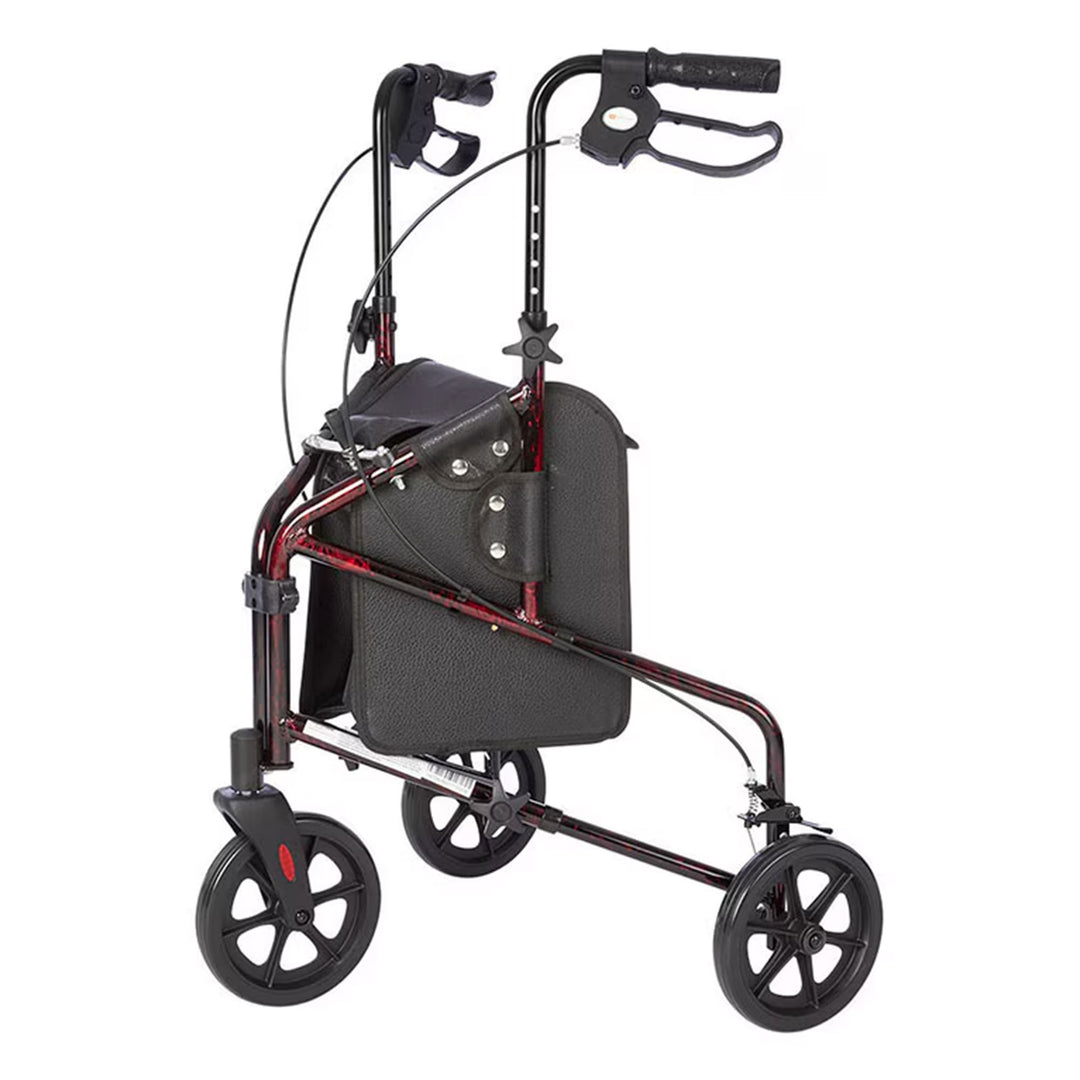 Rhythm Healthcare Rally Lite Aluminum 3-Wheel Folding Walker with Tote, Red