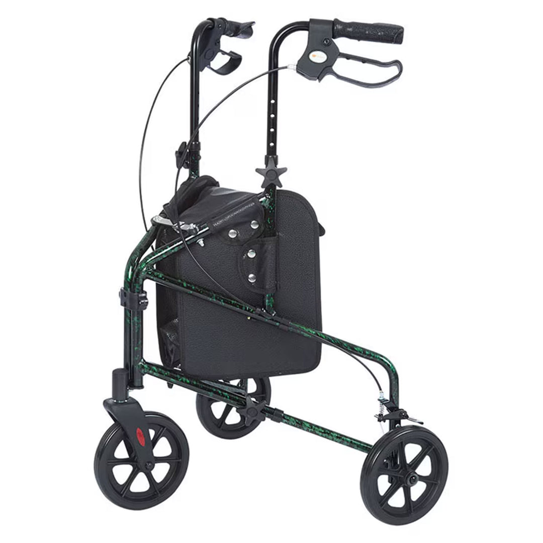 Rhythm Healthcare Rally Lite Aluminum 3-Wheel Folding Walker with Tote, Green
