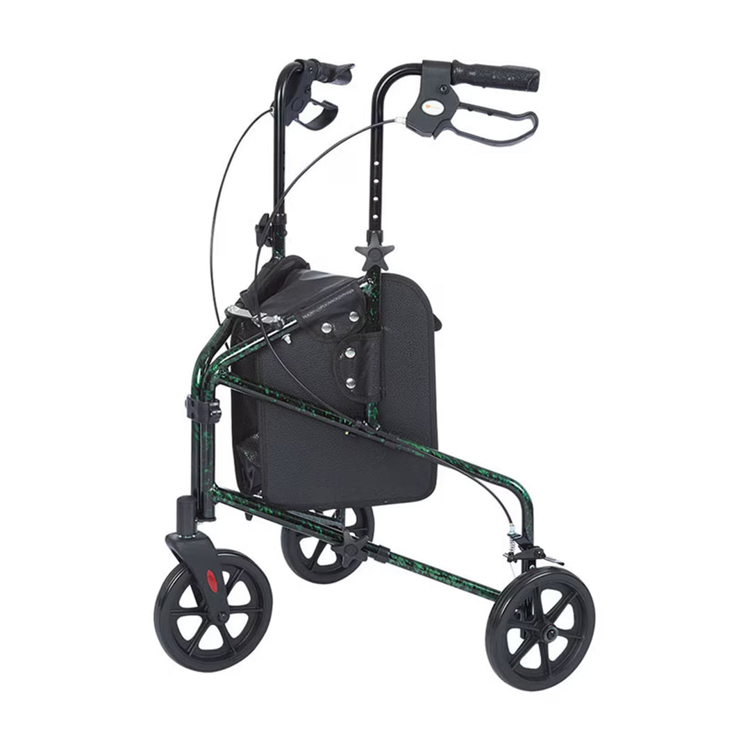 Rhythm Healthcare Rally Lite Aluminum 3-Wheel Folding Walker with Tote, Green