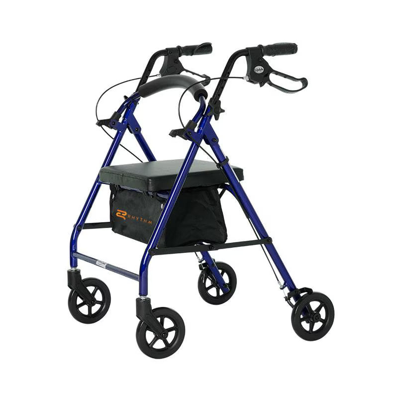 Rhythm Healthcare Royal Aluminum Rollator Lightweight 4 Wheel Walker Seat, Blue