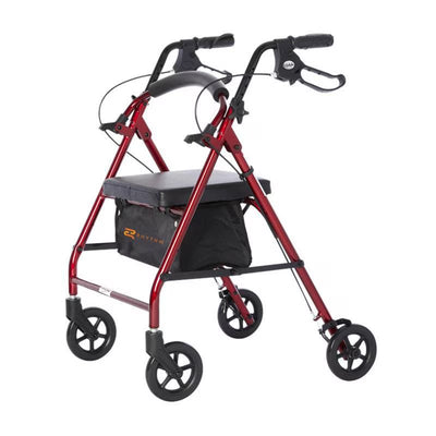 Rhythm Healthcare Royal Aluminum Rollator Lightweight 4 Wheel Walker Seat, Red - VMInnovations