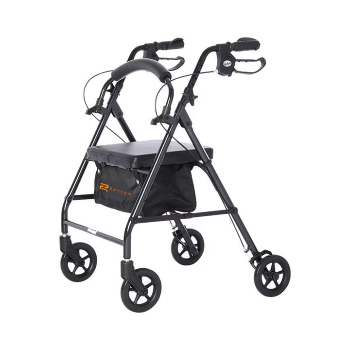 Rhythm Healthcare Royal Aluminum Rollator Lightweight 4 Wheel Walker Seat, Grey