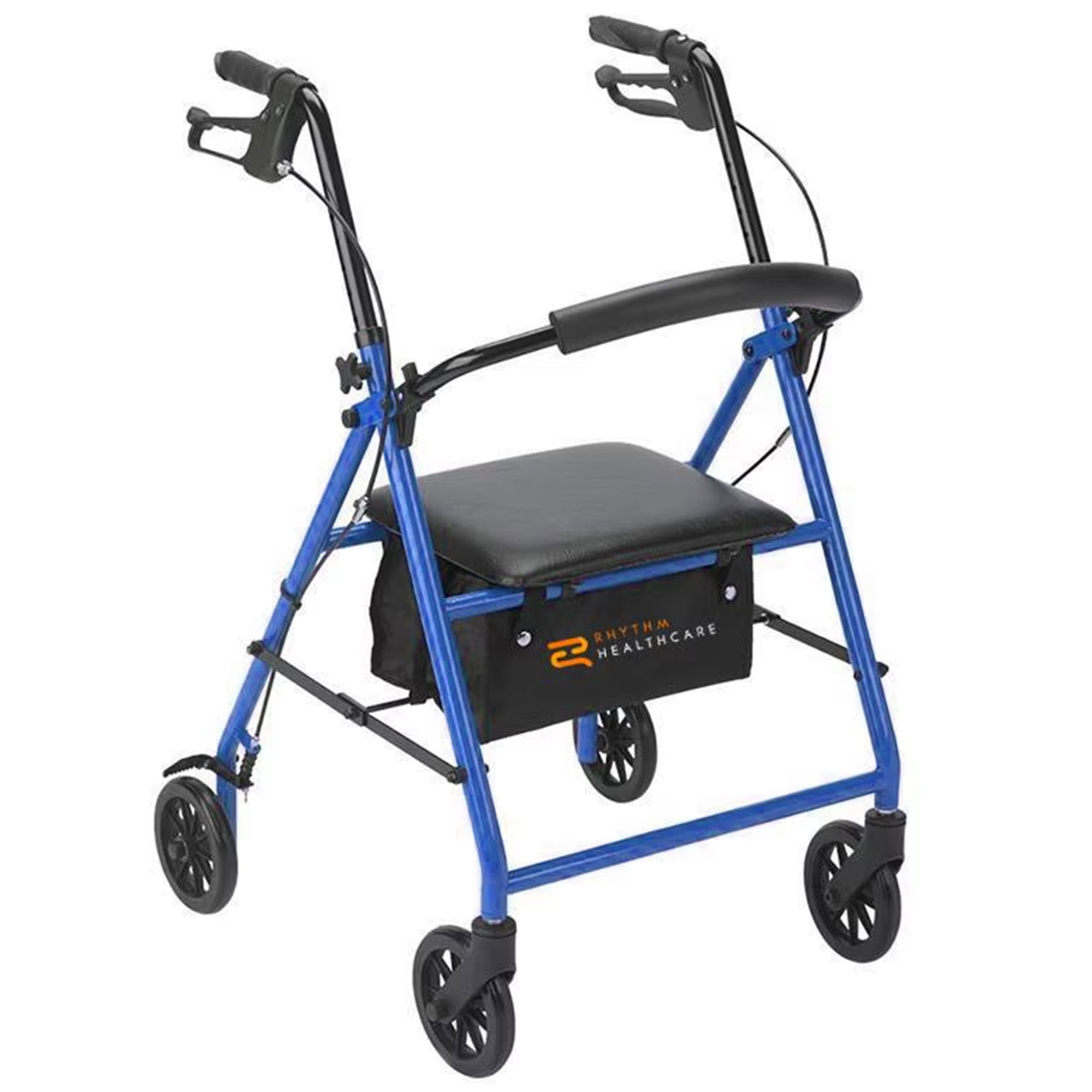 Rhythm Healthcare 4 Wheel Rollator Walker with 12x12" Seat and 6" Wheels, Blue - VMInnovations