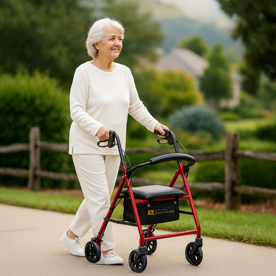 Rhythm Healthcare 4 Wheel Rollator Walker with 12x12" Seat and 6" tire(Open Box)