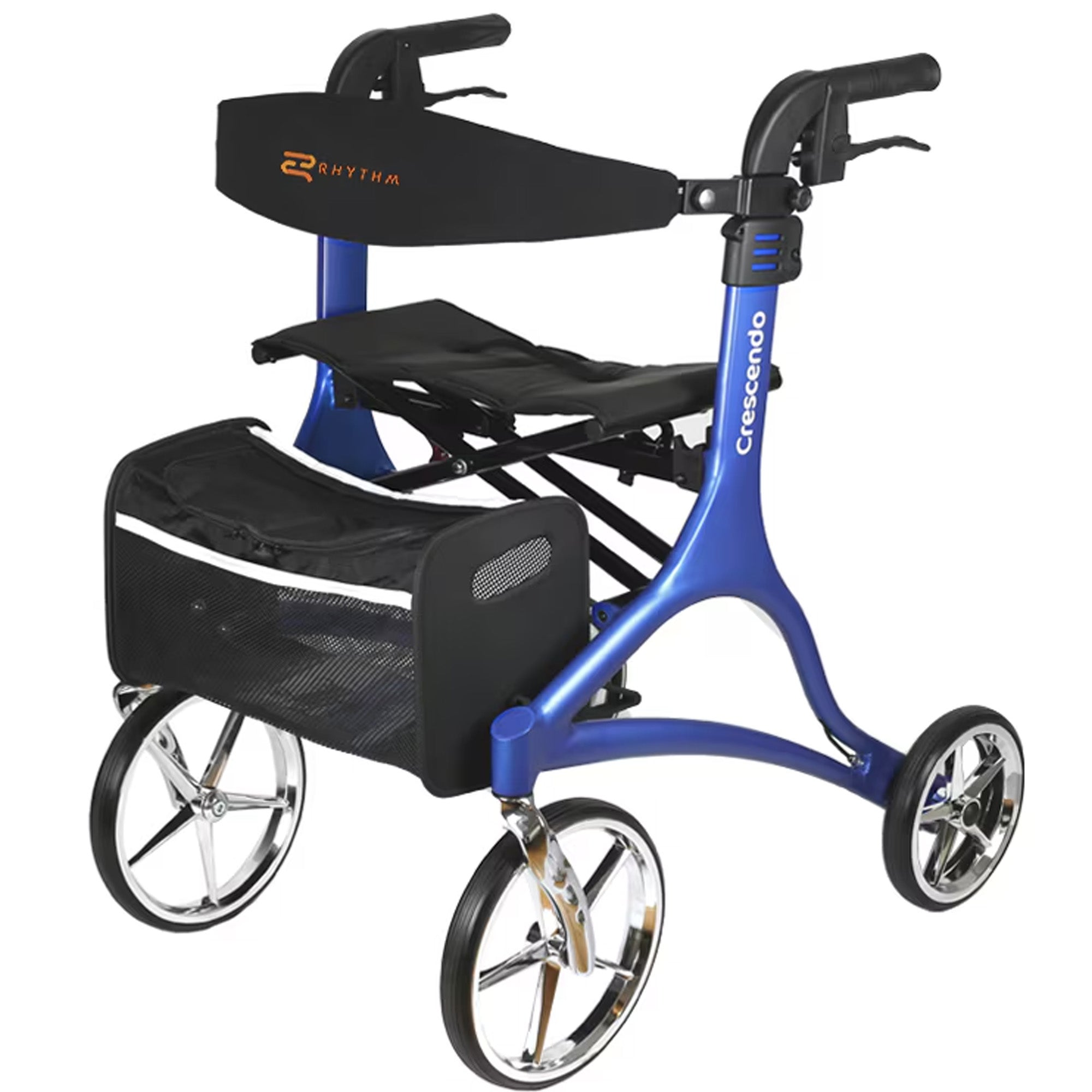 Rhythm Healthcare Rollator 4 Wheel Walker w/Backrest, Matte Blue (Open Box)