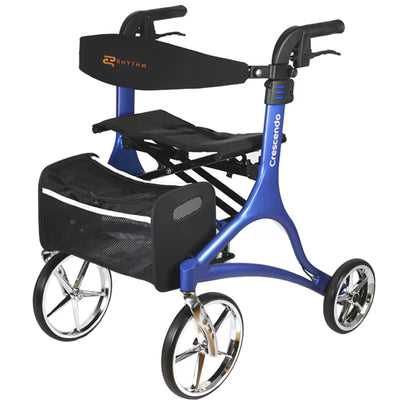 Rhythm Healthcare Rollator 4 Wheel Walker w/Backrest, Matte Blue (Open Box)