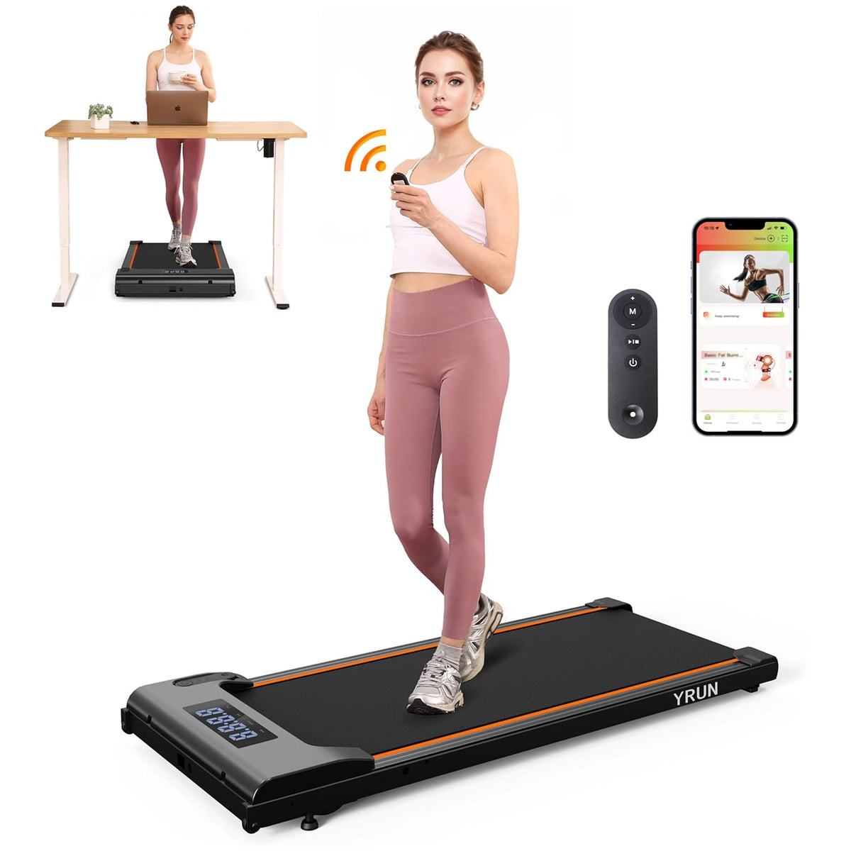 YRUN Walking Pad Under Desk Treadmill, Portable Exercise Machine w/ Remote(Used) - VMInnovations
